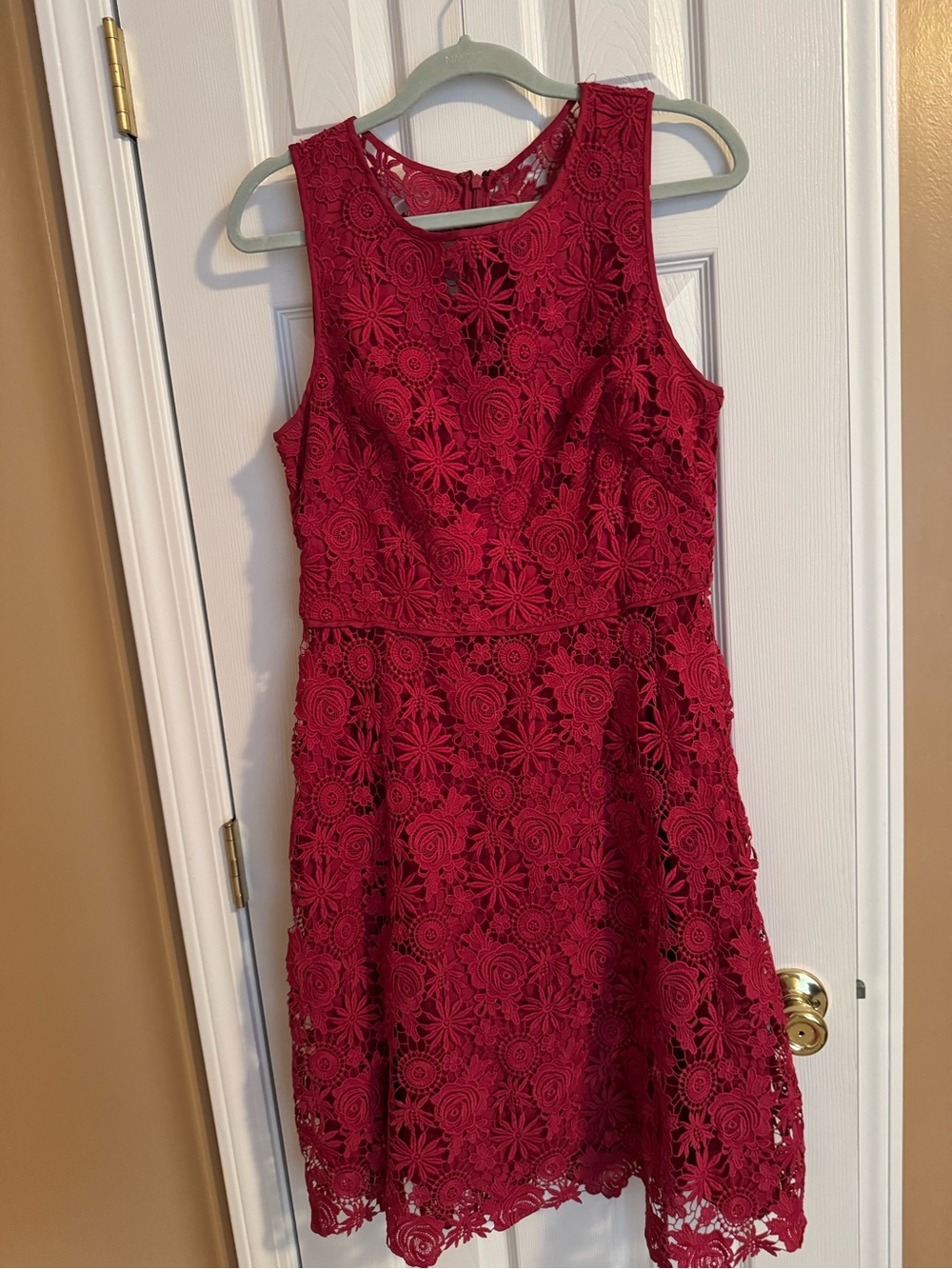 White House Black Market Red Floral Lace Fit-and-Flare Dress